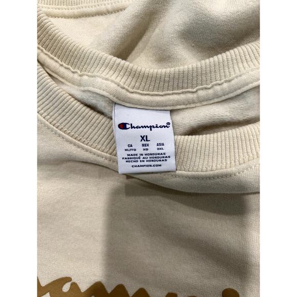 CHAMPION Women's Logo Fleece Crewneck Sweatshirt In Fresh Skin Tan Size XL B47 - Picture 5 of 6